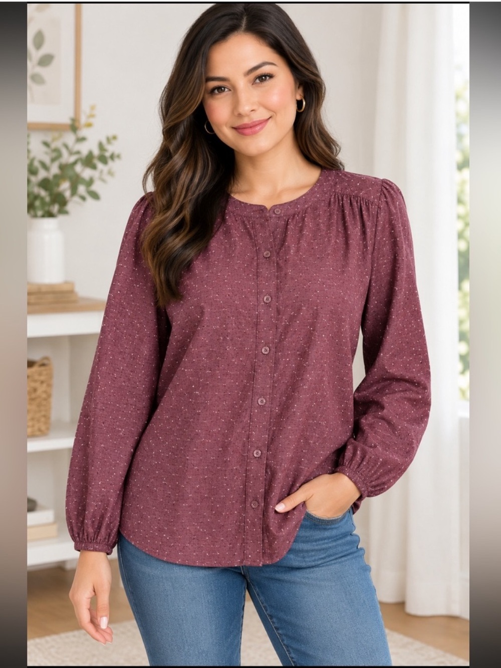 St. John’s Bay Purple Button-Up Top Size XL